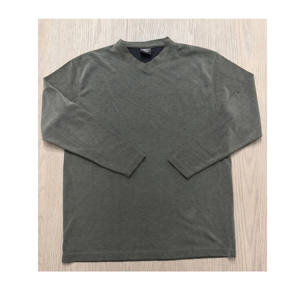 Haggar Black Label Long Sleeve Shirt Medium V Neck Minimalist Green